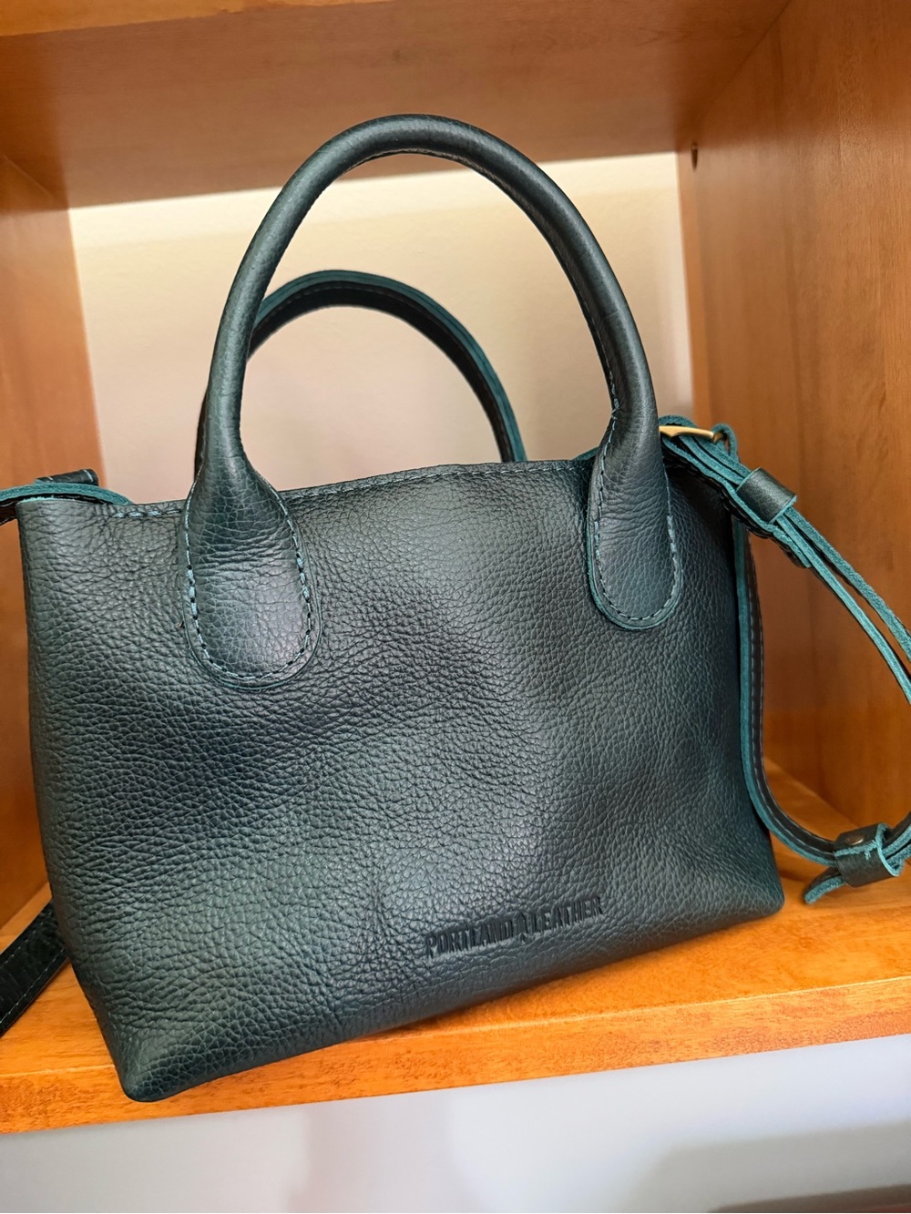 Portland Leather Teal Pebbled Mini Satchel